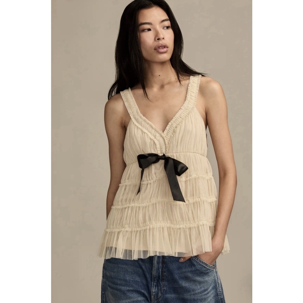 Lucky Brand Tiered Tulle Tank Women's XXL Lined Ruffled Top Boho Festival